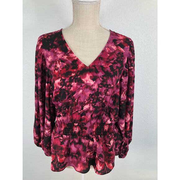 Vince Camuto Watercolors V-Neck Peplum Blouse - M - Picture 3 of 5